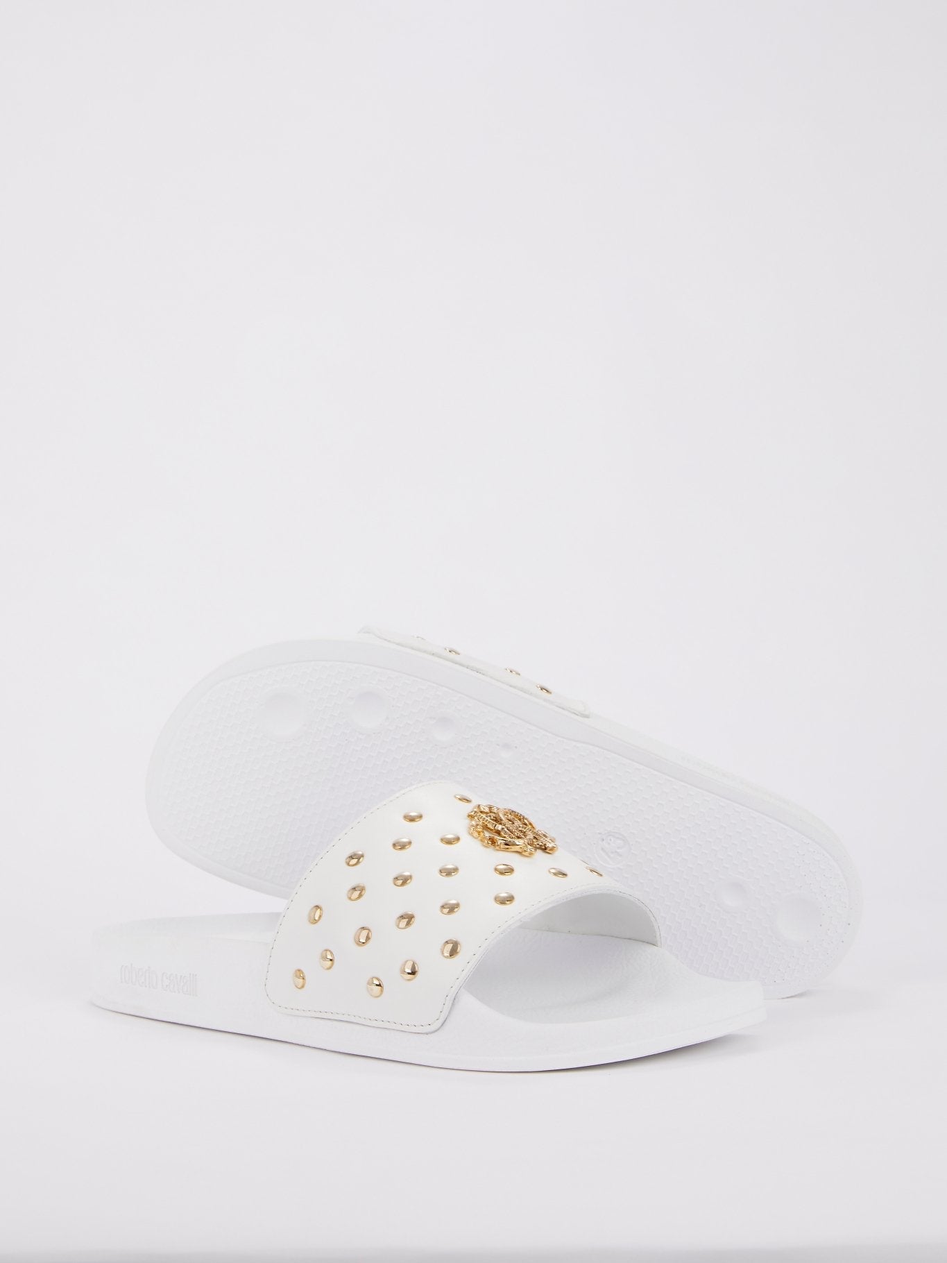 White Snake Monogram Studded Slides