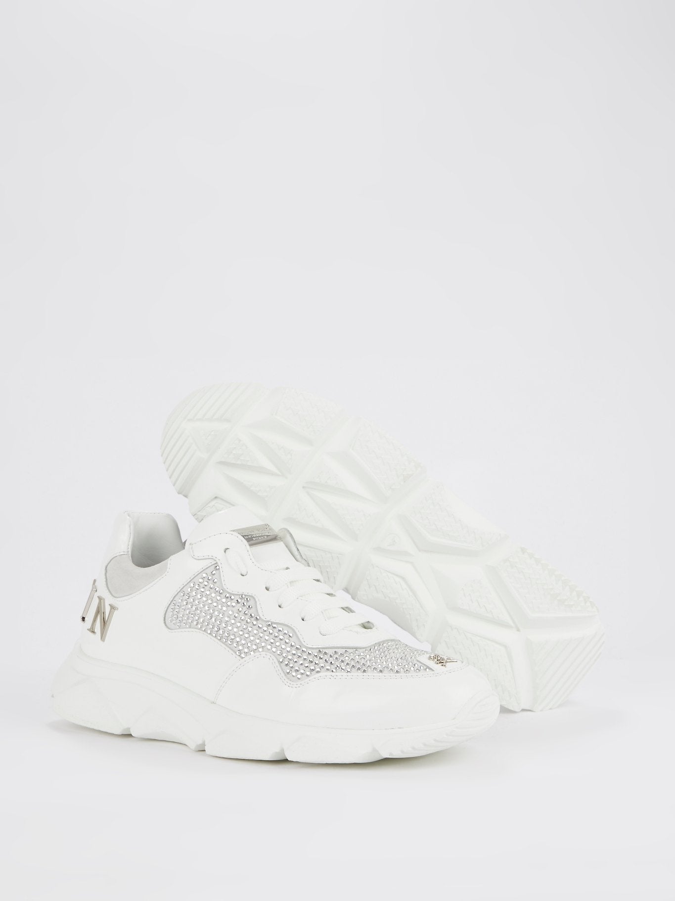 White Runner Crystal Logo Sneakers