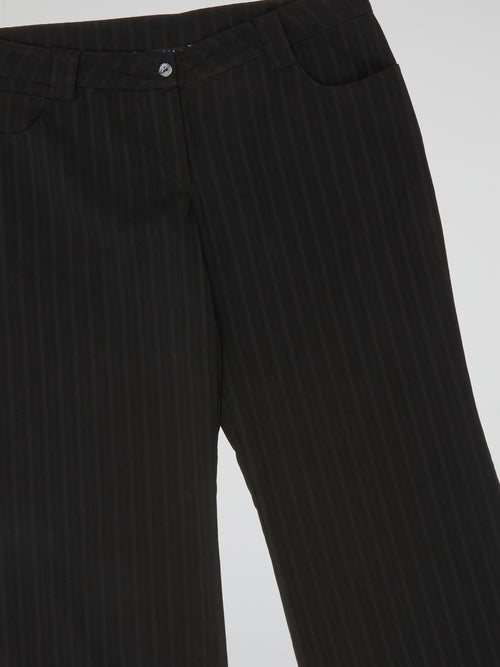 Midnight Black Pinstripe Flare Trousers