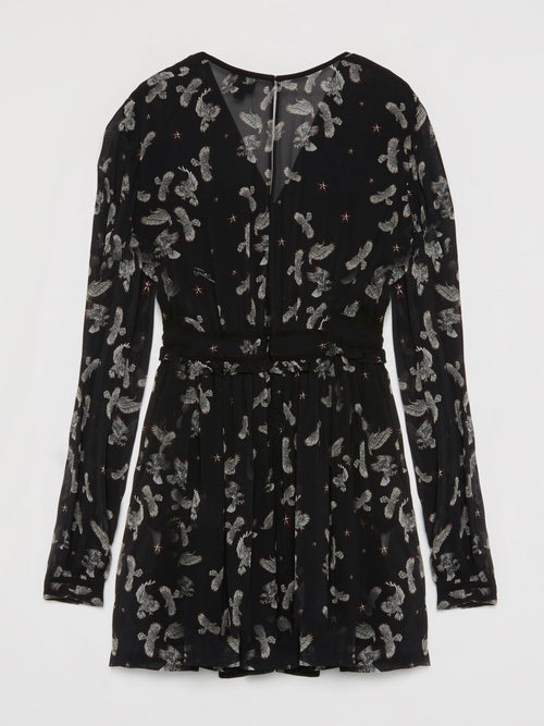 Black Eagle Print Surplice Dress