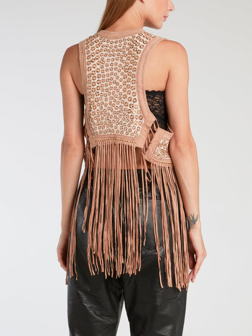 Brown Fringed Boho Gilet