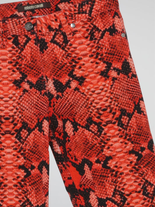 Red Snake Print Trousers