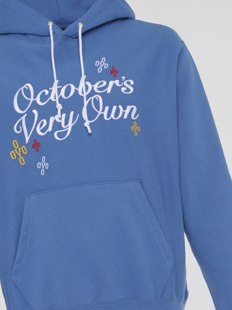 Blue Pompom Script Hooded Sweatshirt