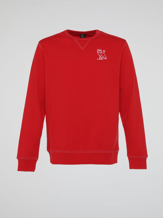 Red Contrast Stitch Long Sleeve Crewneck T-Shirt