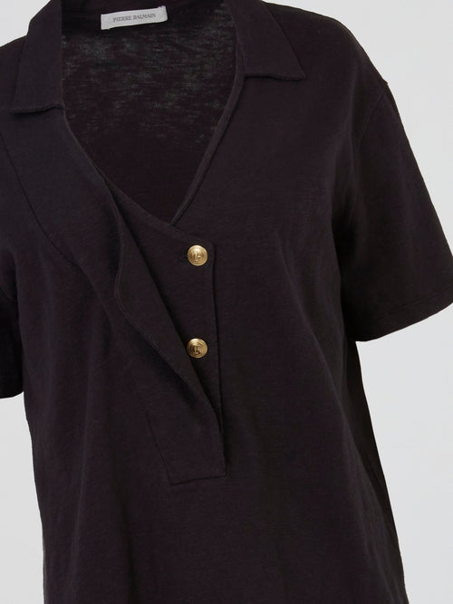 Twist Collar Button Top