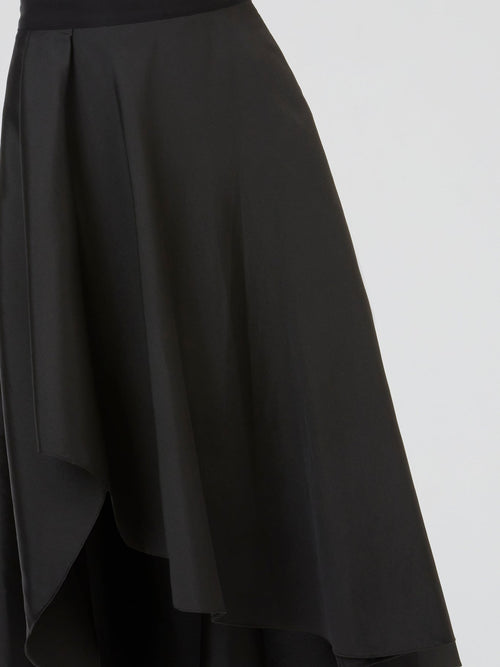 Black Cascade Midi Skirt