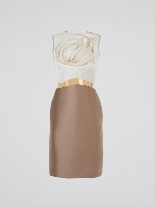 Taupe Satin Sheath Dress