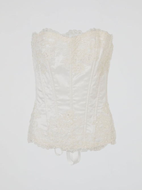 White Pearl Embroidered Corset Top