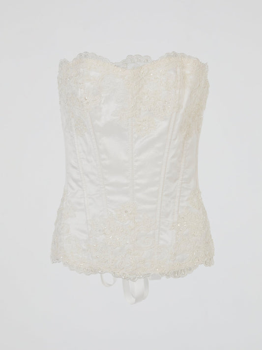 White Pearl Embroidered Corset Top