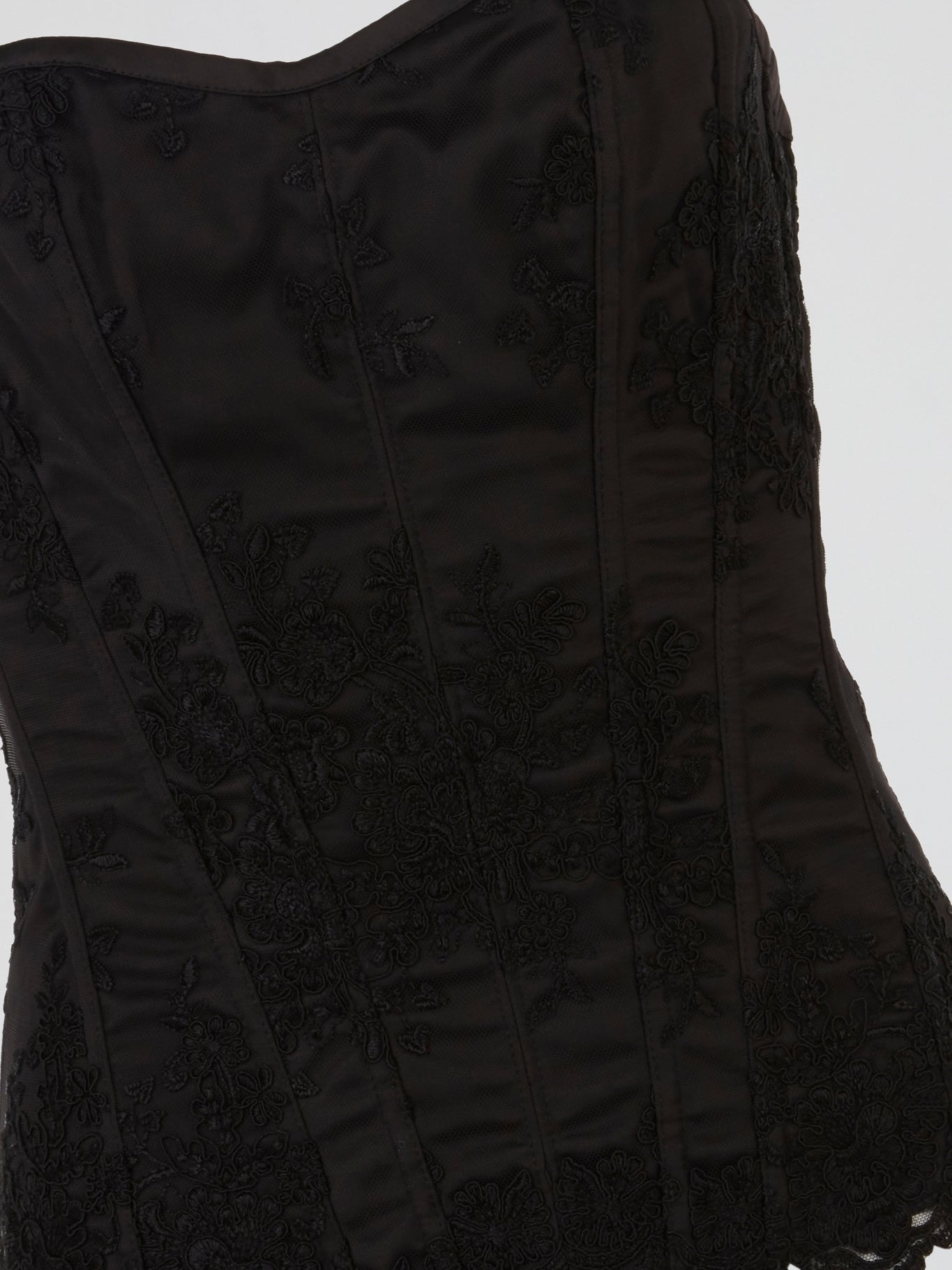 Black Embroidered Satin Corset Top