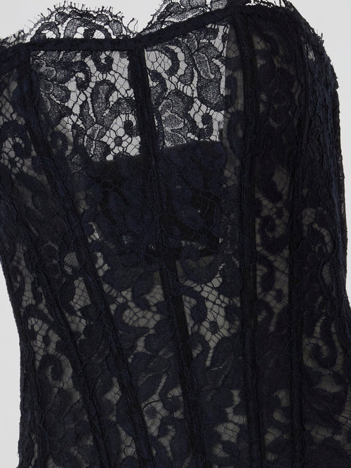 Navy Lace Sheer Corset Top