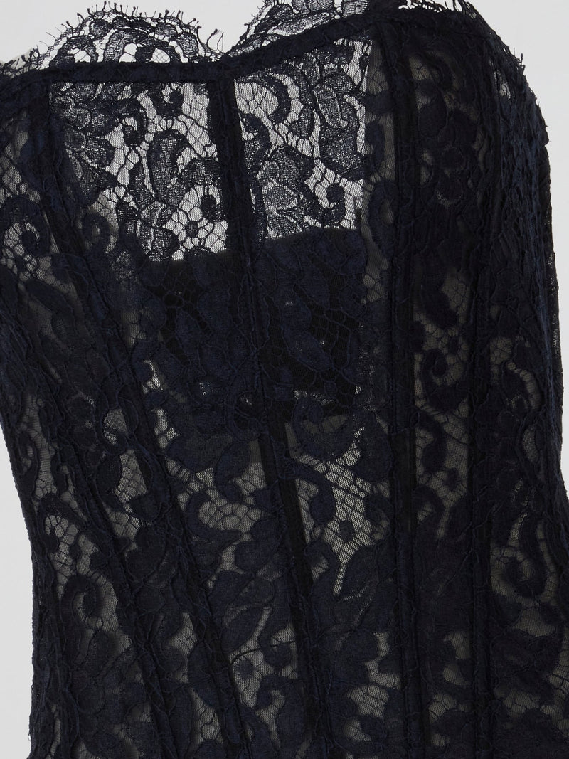Navy Lace Sheer Corset Top