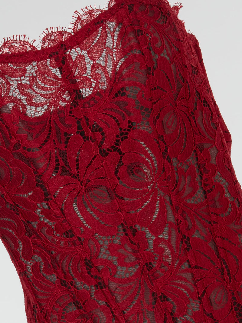 Red Lace Sheer Corset Top