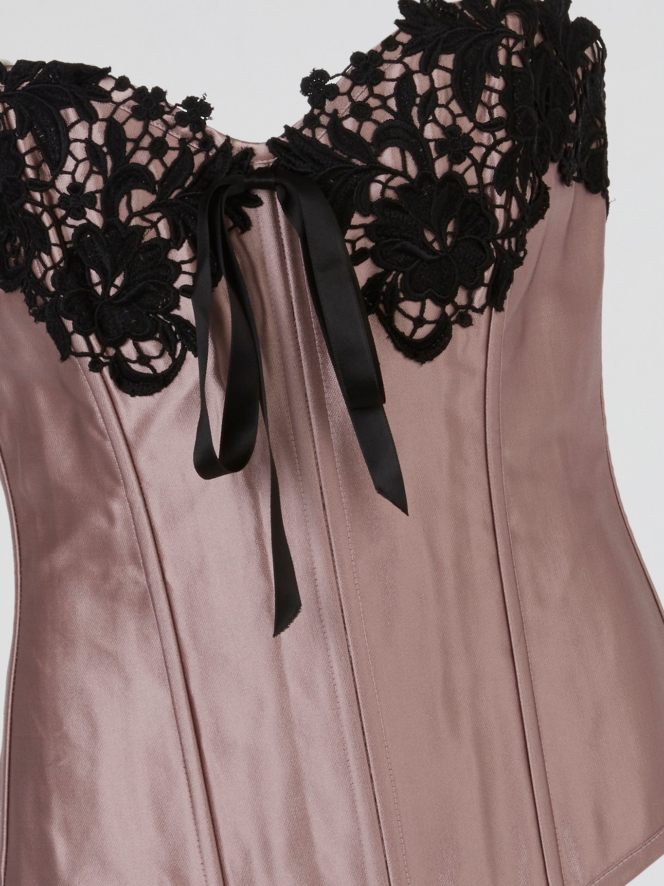 Pink Satin Black Lace-Up Corset Top