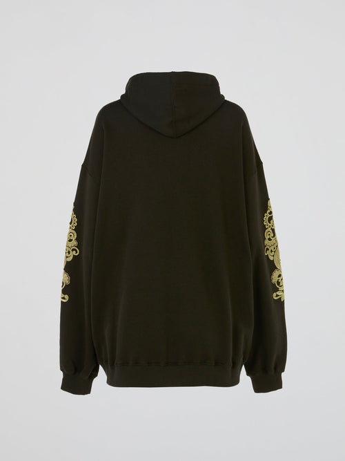 Olive Baroque Embroidered Full Zip Hoodie