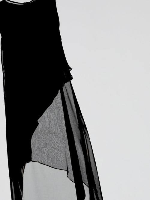 Black Sheer Layered Asymmetric Maxi Dress