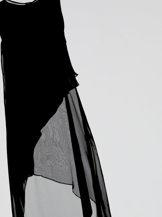 Black Sheer Layered Asymmetric Maxi Dress