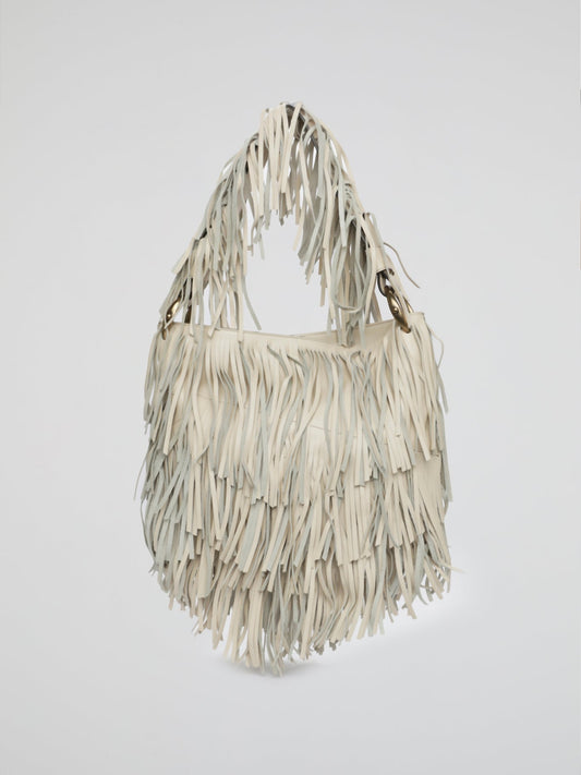 White Fringe Cascade Shoulder Bag