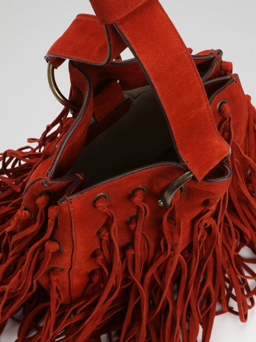 Red Rust Fringe Corset Wristlet Bag