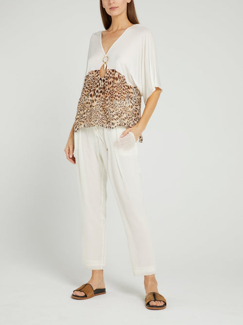 Leopard Panel Keyhole Blouse