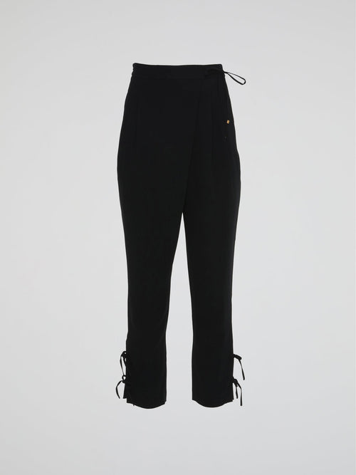 Black Tie-Detail Pants