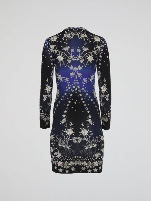 Black Printed Long Sleeve Dress