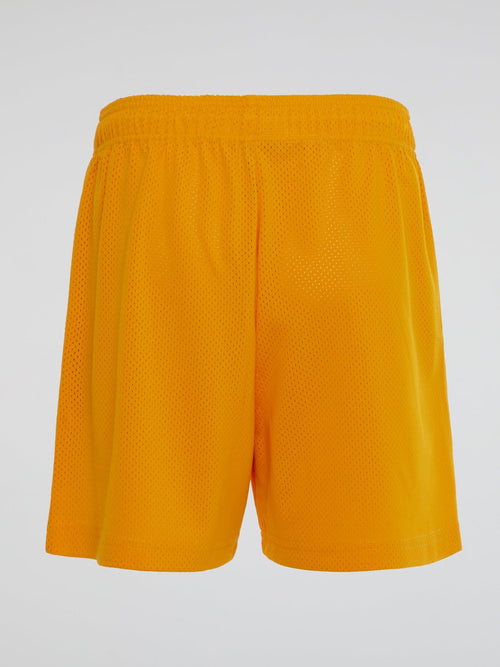 Yellow Perforated Logo Shorts