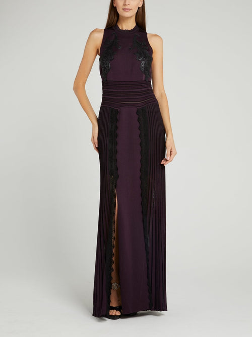 Purple Baroque Pleated Slit Dress