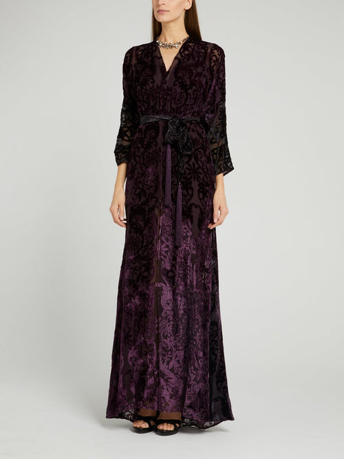 Purple Baroque Tie Front Maxi Dress