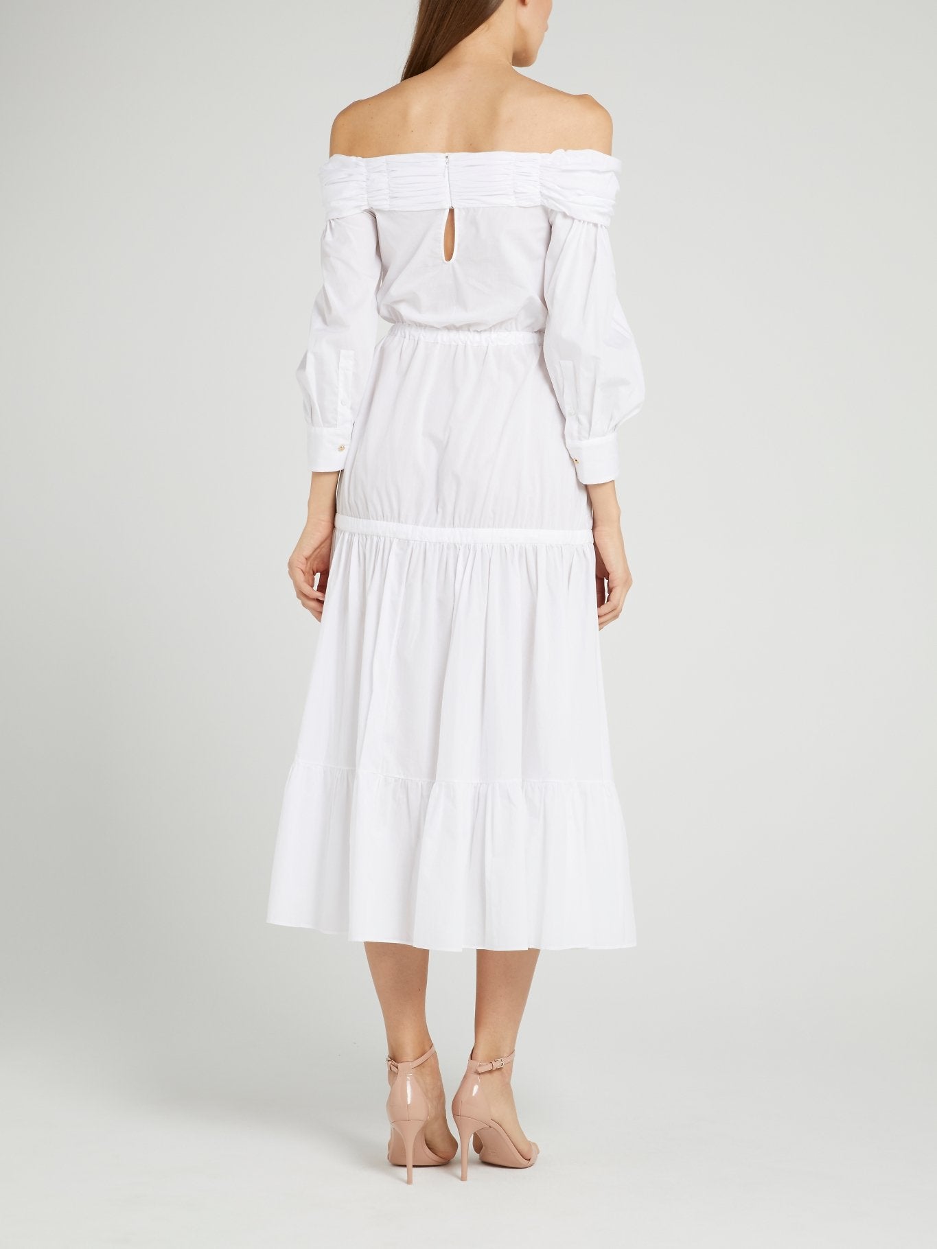 White Off-The-Shoulder Midi Dress