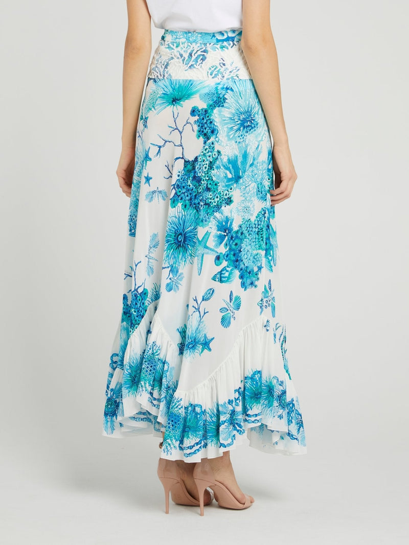 Ocean Print Frill Hem Skirt