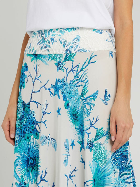 Ocean Print Frill Hem Skirt