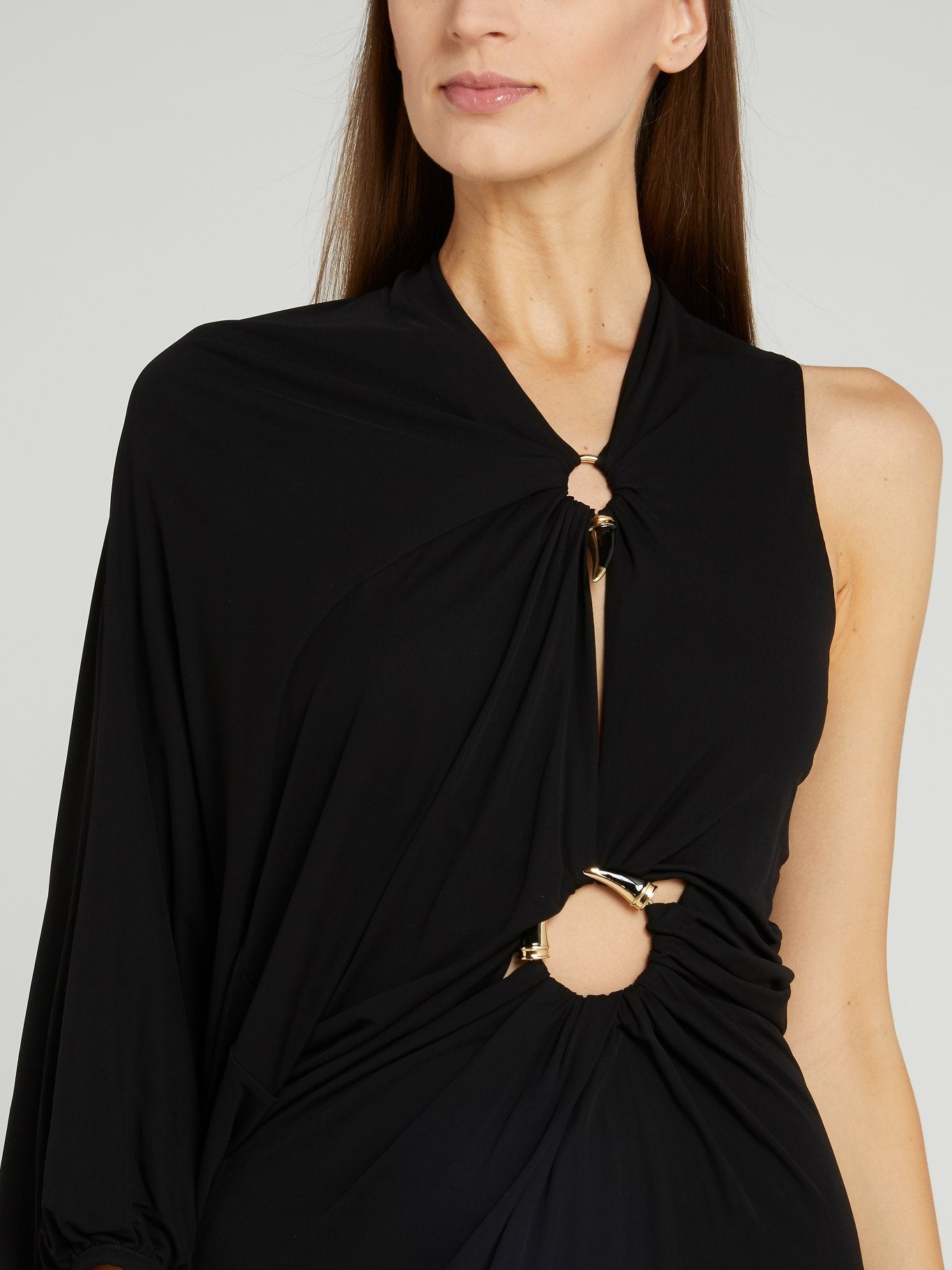 Black Asymmetric Ring Embellished Dress