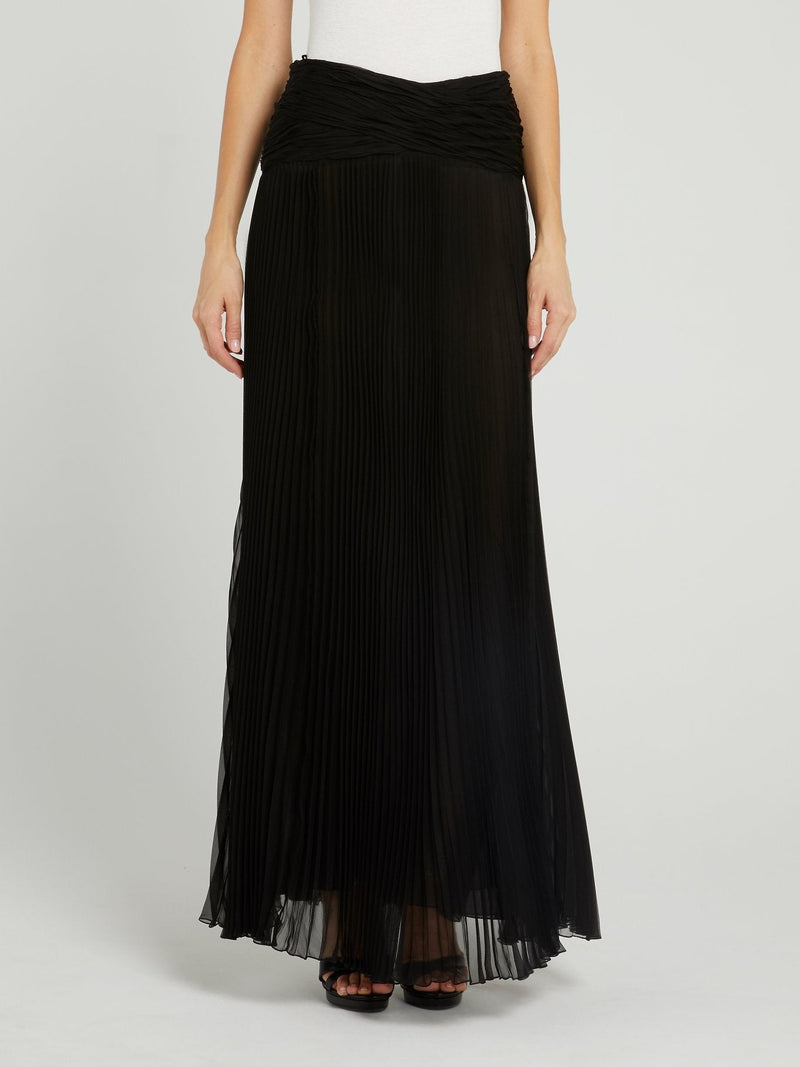 Black Micro-Pleated Maxi Skirt