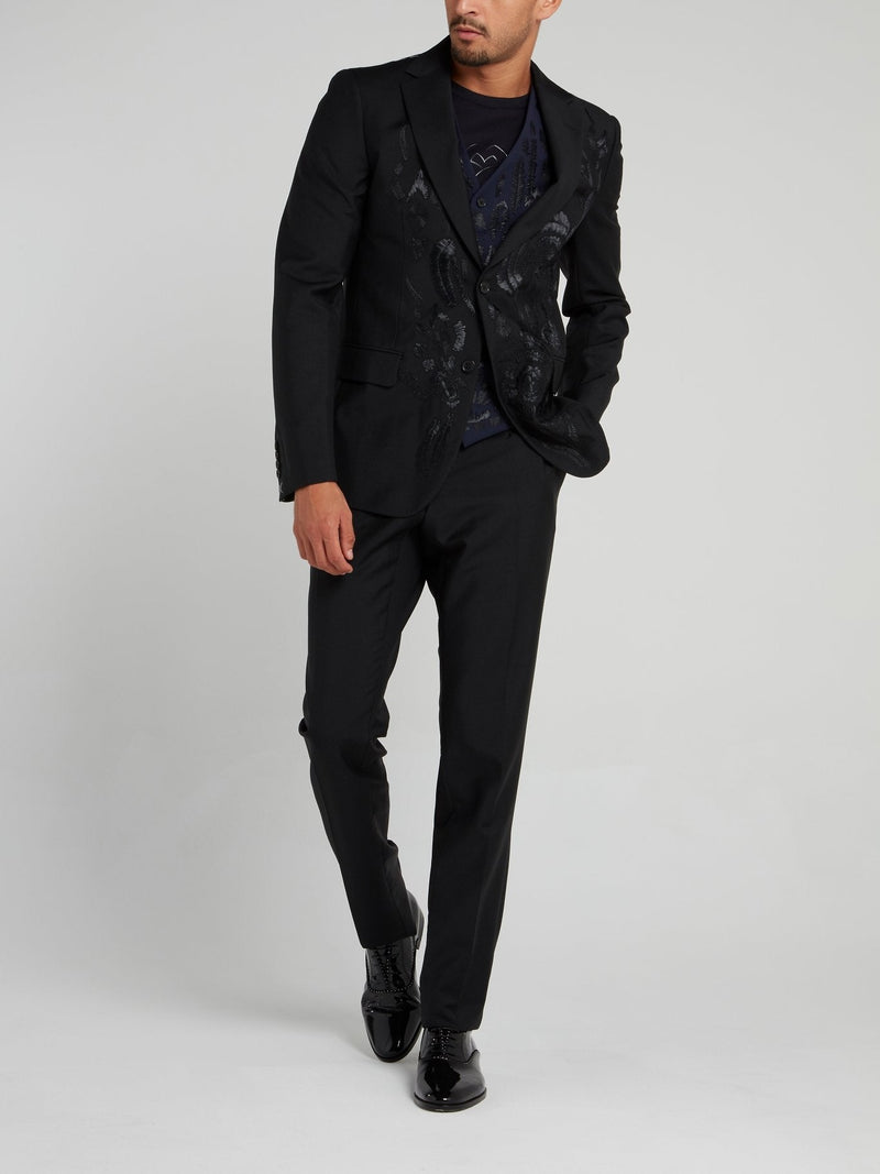 Black Embroidered Wool Blazer