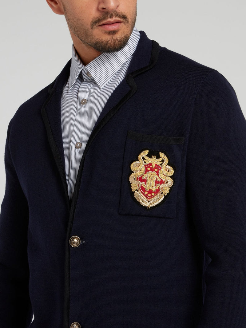 Navy Embroidered Knit Blazer