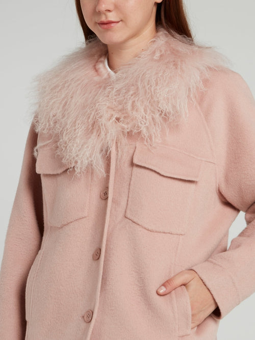 Pink Fur Neck Wool Jacket