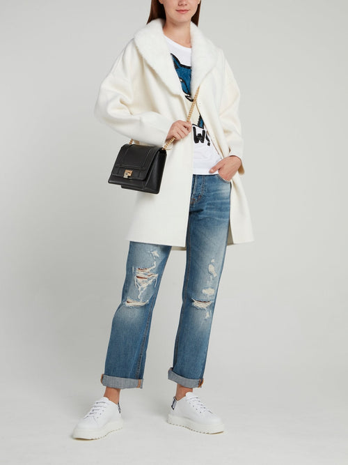 White Fur Neck Wool Coat