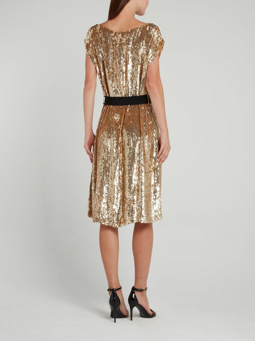 Gold Sequin Bateau Midi Dress