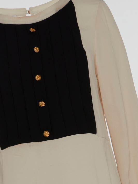 Beige Button Detailed Long Sleeve Blouse