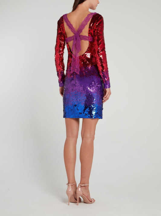 Rear Lace Detail Sequin Mini Dress