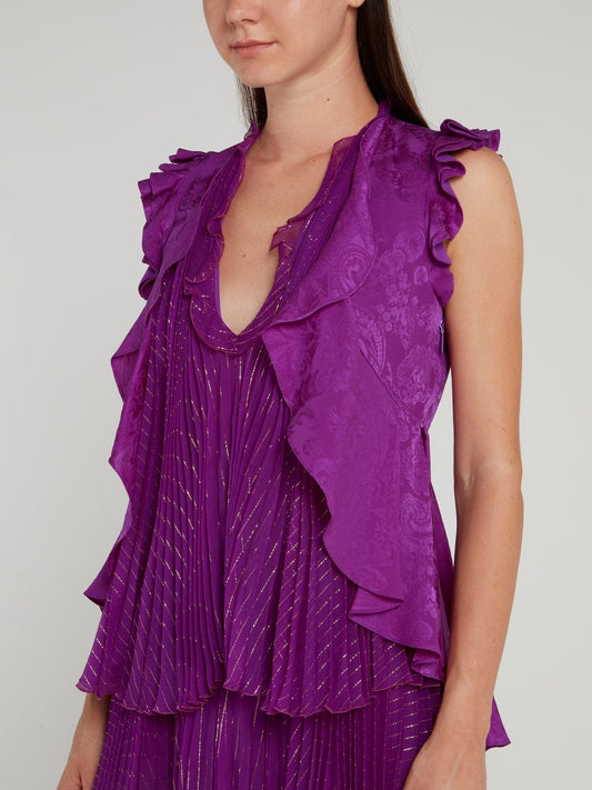 Purple Paisley Pattern Pleated Mini Dress