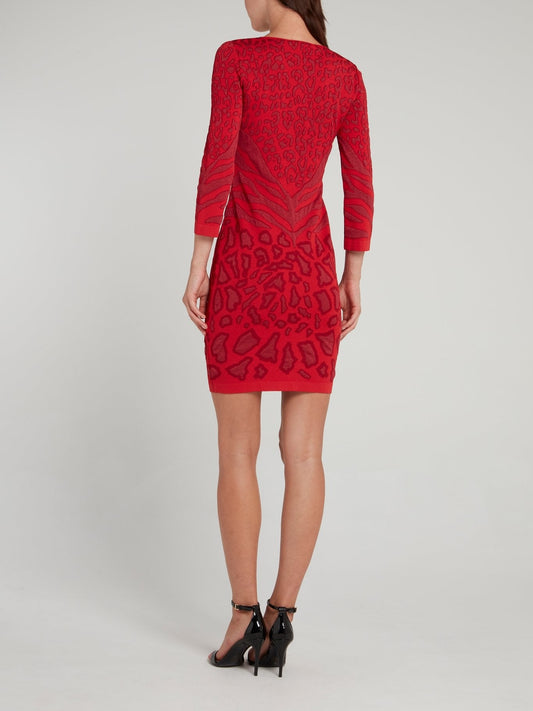 Red Animal Print Scoop Neck Dress