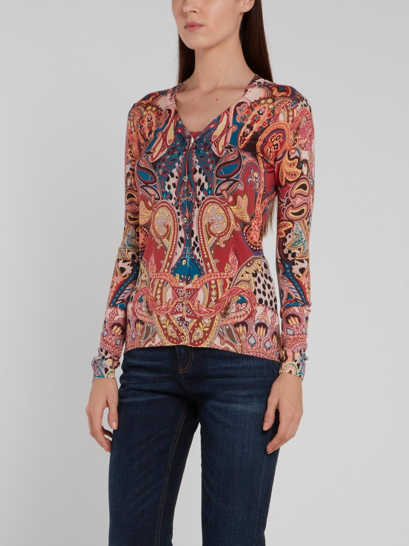 Paisley Print V-Neck Cardigan