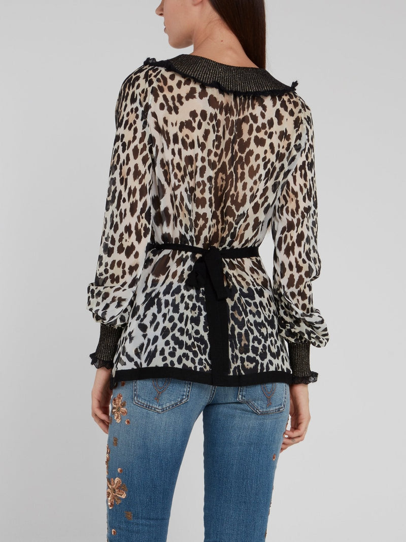 Leopard Print Glitter Ribbed Edge Shirt