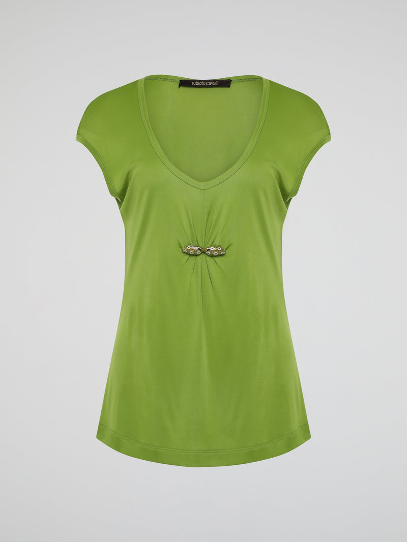 Introducing the Green Scoop Neck Top by Roberto Cavalli, where elegance meets sustainability! Crafted from luxurious eco-friendly materials, this chic piece boasts a flattering scoop neckline and a vibrant green hue that radiates freshness and life. Feel confident and fashion-forward, knowing that this Roberto Cavalli creation not only enhances your style, but also supports a greener future.