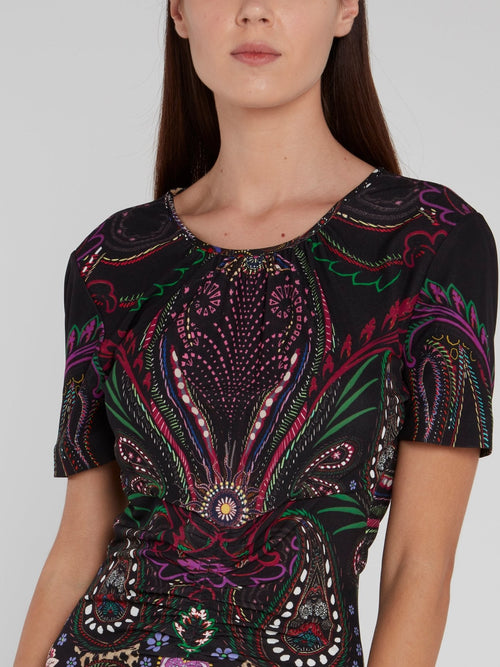 Paisley Print Crewneck Dress