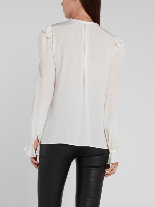 White Cascade Crewneck Blouse