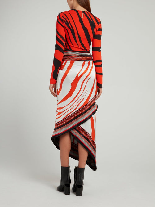 Orange Zebra Effect Wrap Dress