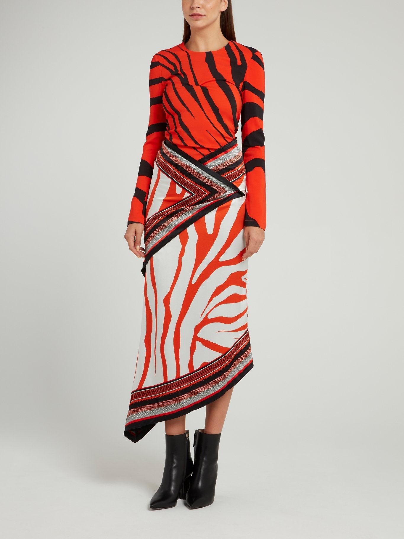 Orange Zebra Effect Wrap Dress